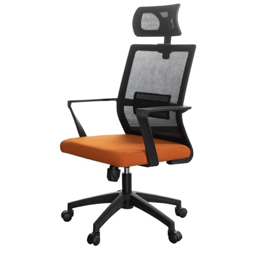 FUHAI-666 Bürostühle Ergonomischer Netzstuhl mit hoher Rückenlehne, Lendenwirbelstütze und Verstellbarer Kopfstütze. Rollbarer Arbeitsdrehstuhl Schreibtischstuhl(Orange)