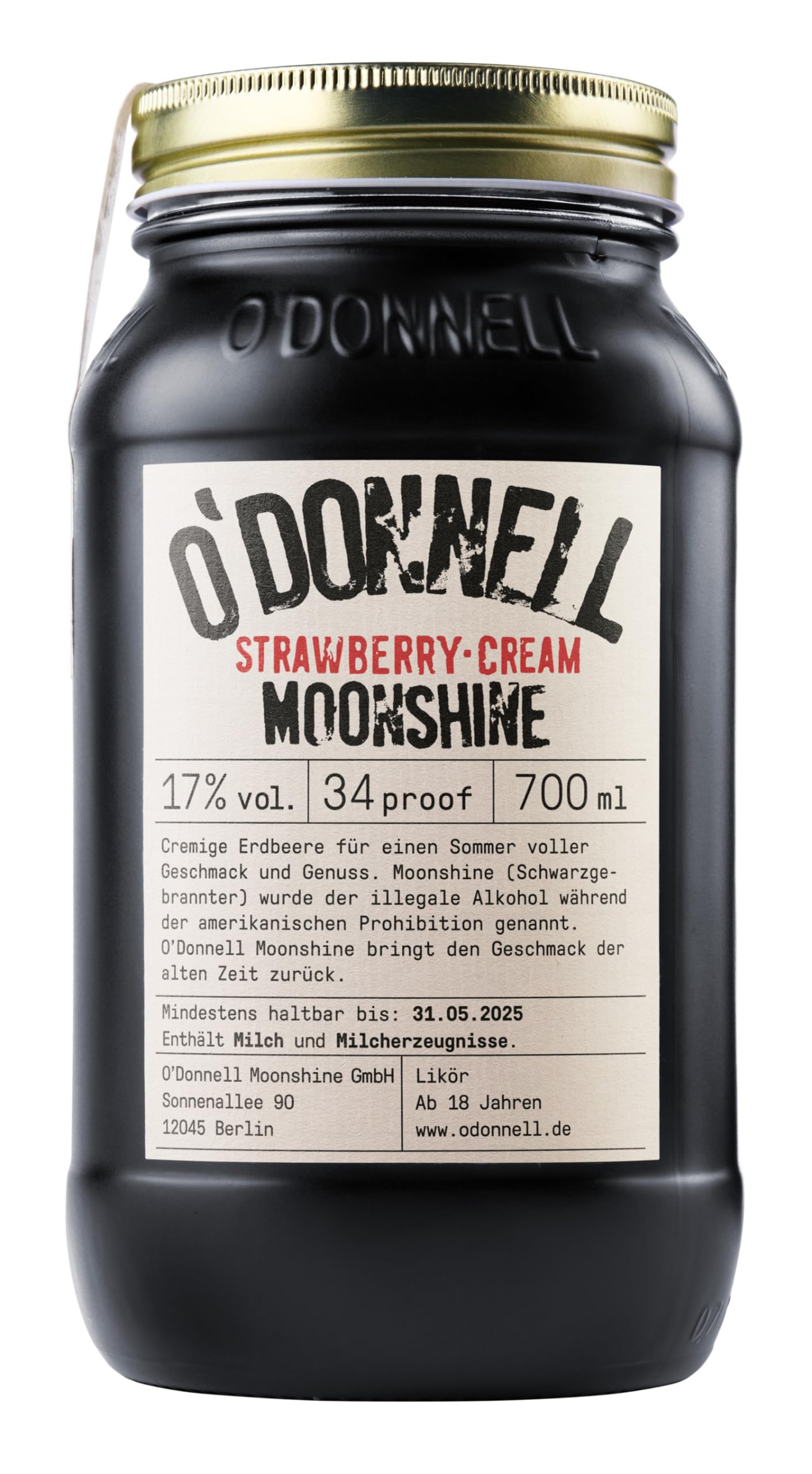 O'Donnell Moonshine - Strawberry-Cream Likör (700ml) - Creme-Likör von O’Donnell Moonshine - Sommer Edition - Premiumlikör mit 17% vol