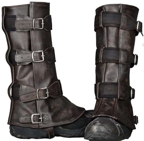 MDFCZXP Mittelalter Beinschienen Stiefel Schuhe Abdeckung Leder Beinrüstung Wikinger Krieger Ritter Kostüm,Braun,30cm