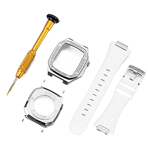 KANUZ Luxus-Modifikationsset für Apple Watch Band Serie 8, 7, 45 mm, 6, 5, 4, SE, 44 mm, Mod-Set, Metall, Stahl, für iWatch-Lünette, Gehäuse (Farbe: H, Größe: 44 mm für 6/5/4/SE)