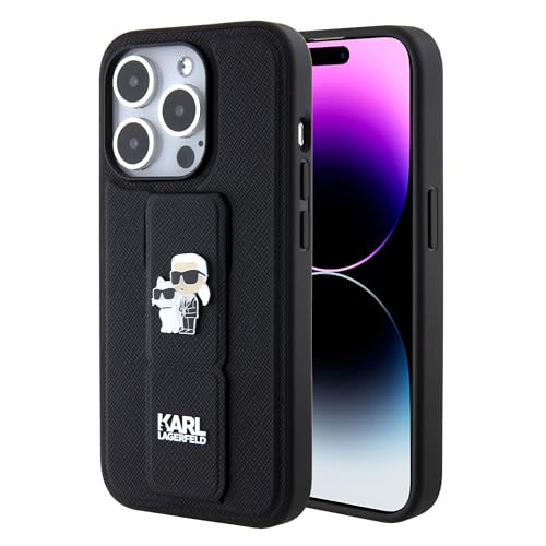 CG Movie Karl Lagerfeld Saffiano-Leder-Schutzhülle für iPhone 15 Pro, Schwarz