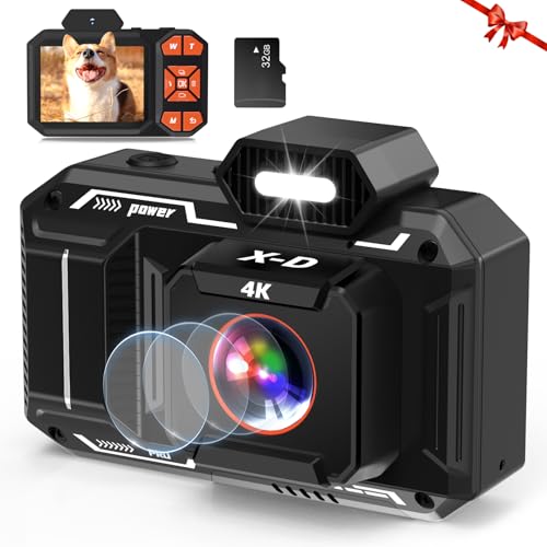 Digitalkamera, 4K 48MP HD AutoFocus Fotoapparat kamera fotokamera mit 32G SD Karte Digital Cameras Kompaktkamera für Kinder Teenager Anfänger - Black