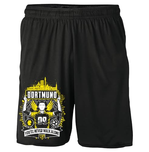 UGLYSHIRT Dortmund Forever Shorts | Dortmund Kurze Hose Ruhrpott Stadt City Dortmund Skyline Hose Sport | Schwarz (L)