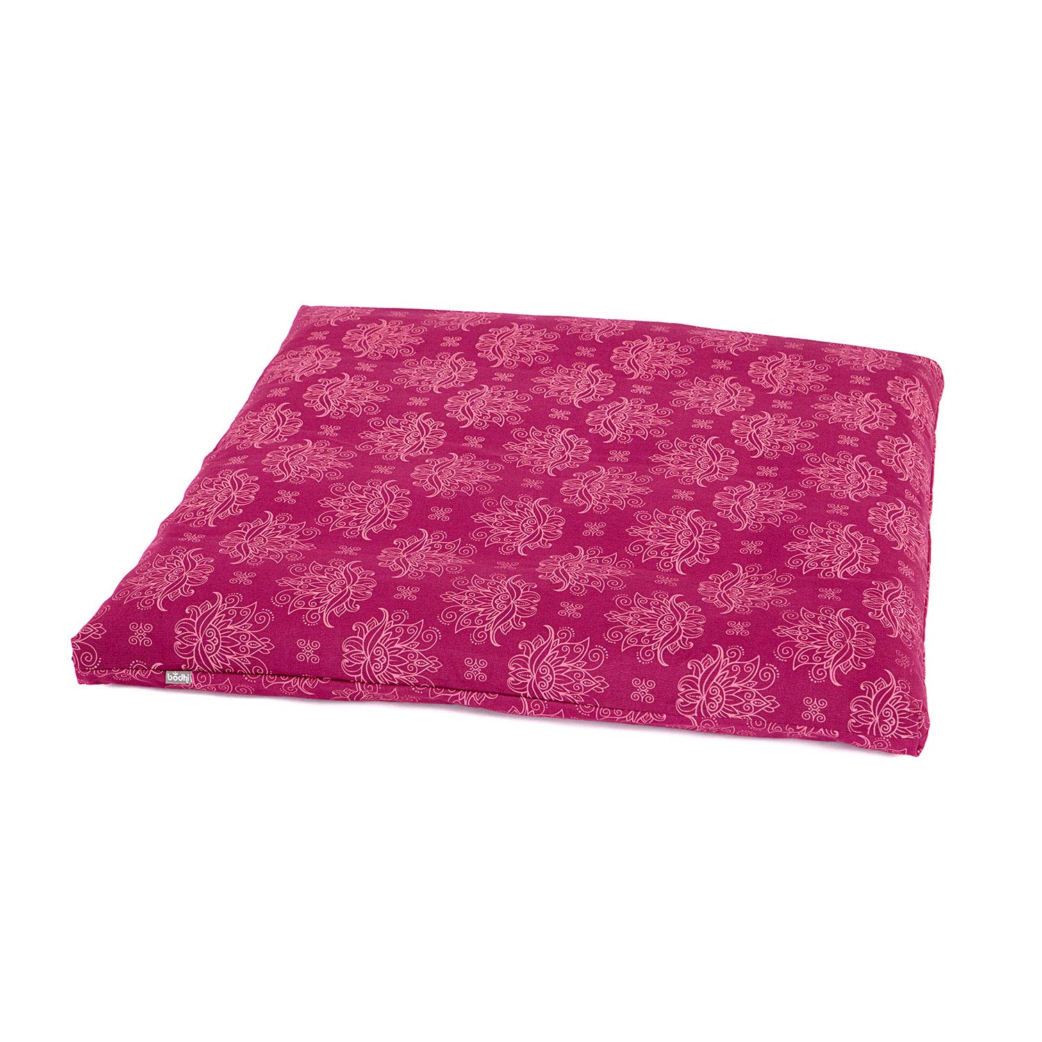 Bodhi Meditationsmatte ZABUTON | Maharaja Collection | Gemusterte Yoga Matte mit waschbarem Bezug aus 100% Baumwolle | Meditationskissen Unterlage | Maße 80 x 80 x 6 cm (Berry/Lotus)