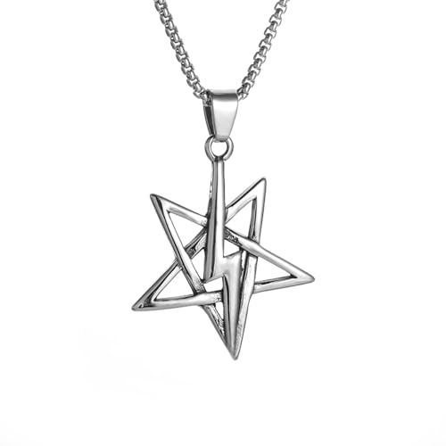 GZHENGZG Herrenhalsketten und Damenschmuck Pentagramm-Blitz-Symbol-Anhänger-Halskette für Männer und Frauen, Hip-Hop-Amulett, Retro-Schmuckgeschenk, beliebtes Geschenk