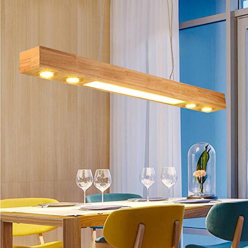 Holz Pendelleuchte LED Retro Hängelampe Kreative Esszimmerlampe höhenverstellbare Kronleuchter Schlafzimmer Wohnzimmer Büro Pendellampe Küche Cafe Dekorative Warmes Licht,120cm