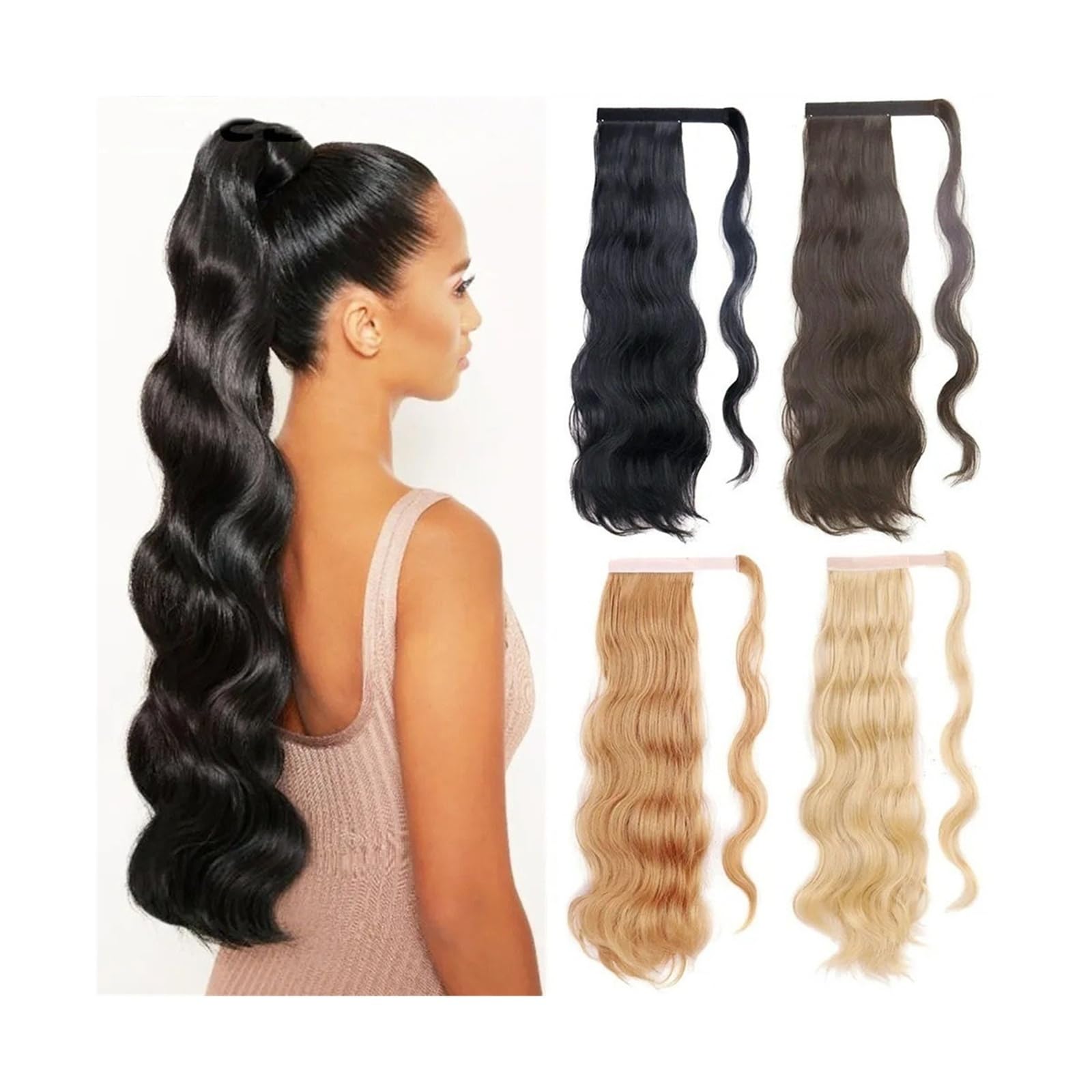 Pferdeschwanz Haarteil Körperwellen-Pferdeschwanz-Extensions, 61 cm, Wickel-Pferdeschwanz, Clip-in-Welle, hitzebeständiges synthetisches Pferdeschwanz-Haarteil for Frauen Pferdeschwanz Haarverlängerun