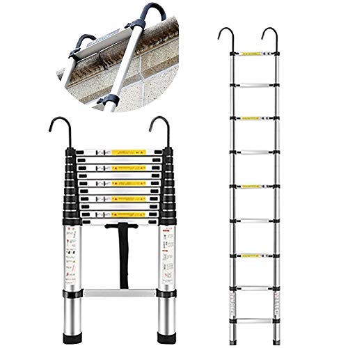 Teleskopleitern Mehrzweck-Ausziehleiter Teleskopleiter Hohe Teleskop-Ausziehleiter aus Aluminium, Hochleistungs-Klapp-Teleskopleiter mit Haken, für Loft-Innen- und Außenbüros Ambitious