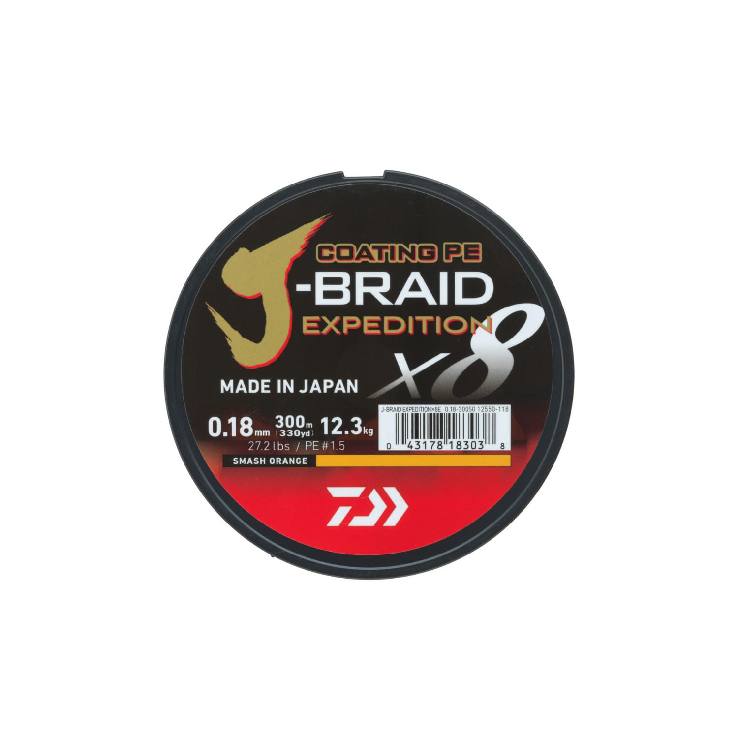 DAIWA J-Braid Expedition X8E, 0,24mm, 22,2kg/49,0lbs, 300m, Smash Orange, Geflochtene Angelschnur, 12550-124