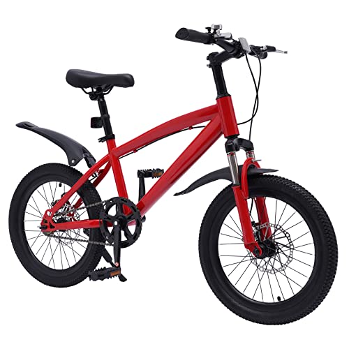 MIIWWOWO Kinderfahrrad 18 Zoll Jungen Mädchen Fahrrad Mountainbike Kinder Fahrräder 18 Zoll Kinderfahrräder 7 Gang Mountainbike Leicht Fahrrad Kinder für Städte Strände Fahrradwege (Rot)