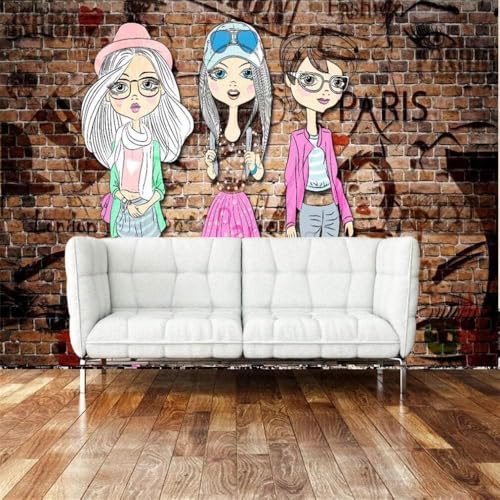 Vintage Nostalgie Graffiti Ziegelwand Mädchen 3D Tapete Poster Restaurant Schlafzimmer Wohnzimmer Sofa TV Dekorative Wand-250cm×170cm