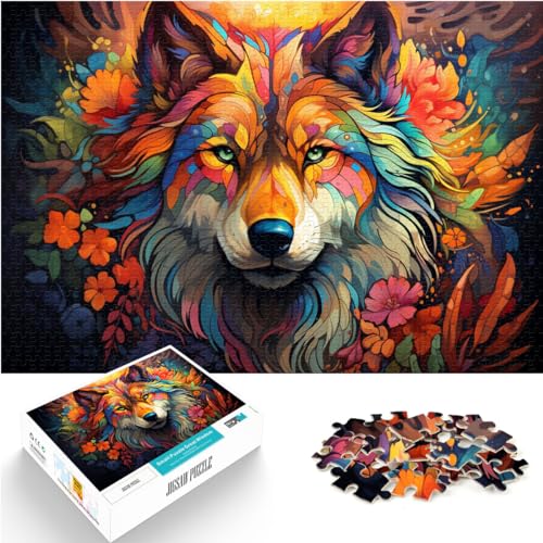 Puzzle Fantasie, farbenfroher Kunstwolf, 1000 Teile, Holzpuzzle, Spaß für Aktivitäten zu Hause, Geburtstagsgeschenk, Reisegeschenk, 1000 Teile (50 x 75 cm)