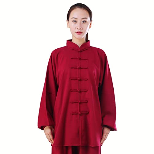 ZEDDG Kampfkunst Anzug Herren Damen Kung Fu Kleidung und Tai Chi Uniform Traditionelle Chinesische Kostüm für Meditation und Qigong,Red-S