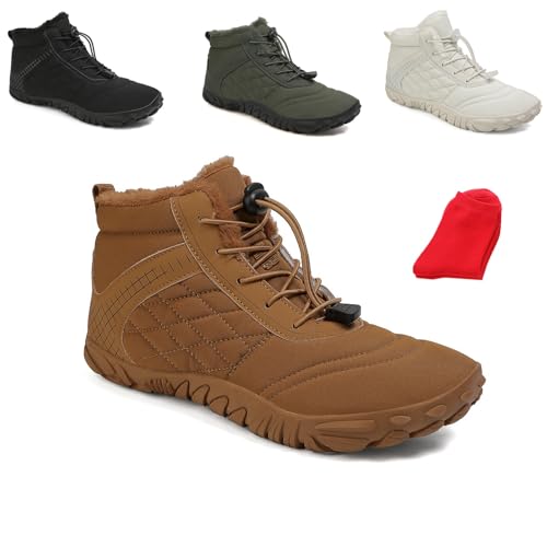 OTEB Barfußschuhe for den Winter for Herren und Damen, Wanderstiefel, warme Schlupfstiefel, Barfußschuhe for den Winter(Brown,40 EU)