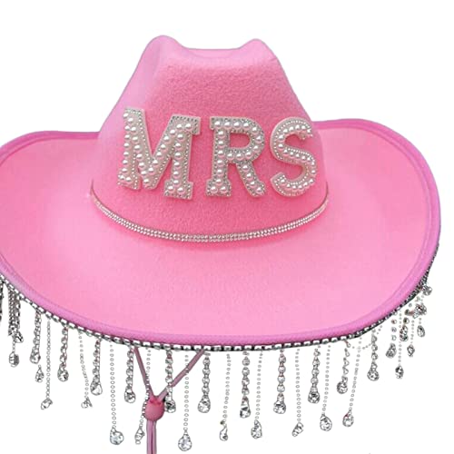 SANRLO Cowgirl-Hut mit Strasssteinen, Partyhut, Brautparty-Hut, Braut-Mrs-Hut