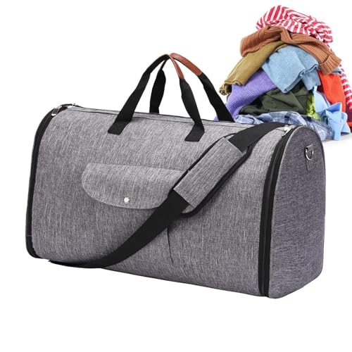 Kleidersack Duffle – Übernachtungstasche 2-in-1, wandelbare Anzug-Reisetasche für Herren – Handgepäcktasche mit Schultergurt, faltbare Seesack, grau, Refer to description, Unisex