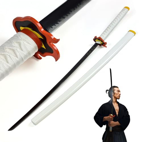 Swords and more Demon Slayer: Kimetsu no Yaiba - Rengoku Kyoujurou Schwert, Demon Slayer Katana – Kyojuro Rengoku Katana, Nichirin Schwert mit Scheide 102cm, Demon Slayer Schwert für Rengoku Kostüm