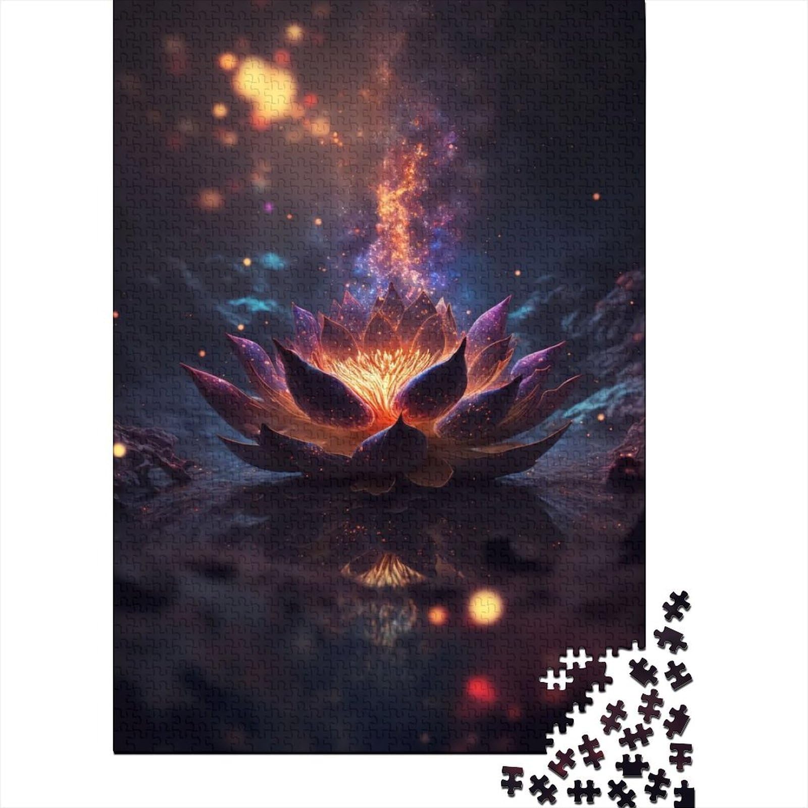 Puzzle für Erwachsene „Cosmic Bloom Black Lotus“, 500-teiliges Puzzle, geeignet für Erwachsene und Jugendliche ab 12 Jahren, Holzbrettpuzzle, tolles Geschenk für Erwachsene, Größe: 52 x 38 cm