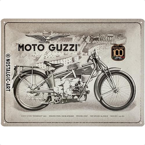 Nostalgic-Art Retro Blechschild Moto Guzzi – 100 Years Anniversary – Geschenk-Idee für Motorrad-Fans, aus Metall, Vintage-Design, 30 x 40 cm