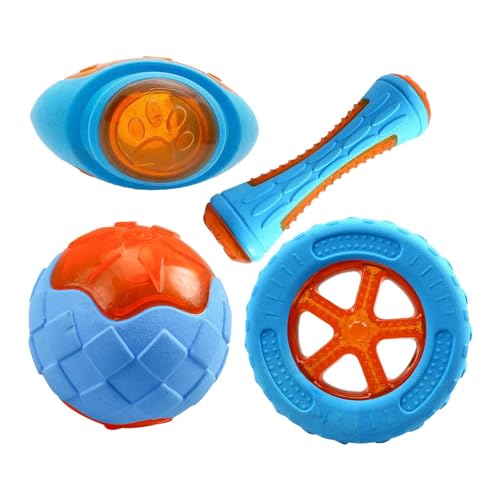 Takluu Schwimmspielzeug für Hundepool, Wasserspielzeug für Hunde,Sicheres Wasserspielzeug für Hunde, 4-teiliges Set | Lustige Zahnreinigungseffizienz, integrierter Quietscher, interaktives Spielzeug