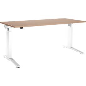 Schäfer Shop Genius Schreibtisch PLANOVA ERGOSTYLE, elektrisch höhenverstellbar, Rechteck, C-Fuß, B 1600 x T 800 x H 715-1182 mm, Eiche/weiß