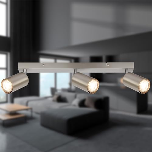 BRILONER - Deckenlampe schwenkbar, GU10 Fassung, max. 9 W, Deckenleuchte, Lampe, Wohnzimmerlampe, Schlafzimmerlampe, Küchenlampe, Deckenstrahler, Deckenbeleuchtung, 44 cm, Nickel-Matt