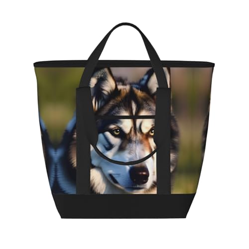 YQxwJL Isolierte Kühltasche mit schönem Husky-Aufdruck, großes Fassungsvermögen, Einkaufstasche, Reisen, Strand, wiederverwendbare Einkaufstasche für Erwachsene, Schwarz, Einheitsgröße