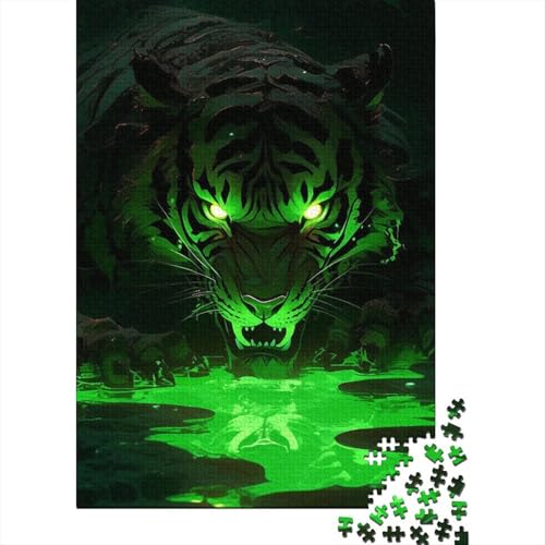 Dark Neon Tigers Holzpuzzle für Erwachsene Puzzle 1000 Teile Puzzle für Erwachsene Holzpuzzle für Erwachsene Teenager 75x50cm