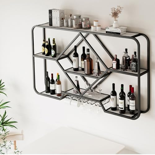 HSJFS Wein Rack Bar Regale Wand Montiert Mit Wein Glas Halter Alkohol Regal Mini Bar Küche Lagerung Whiskey Regal Wand Bar Schrank Kaffee Bar Rack Alkohol Flasche Display Regal Für Home Bar Esszimmer/