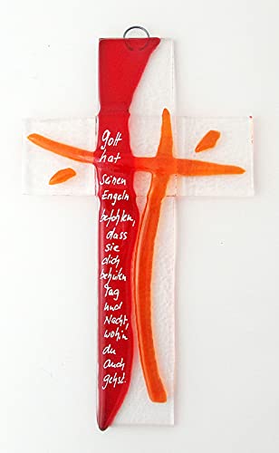 Glaskreuz rot mit Text"Gott hat…" ca. 20x12cm