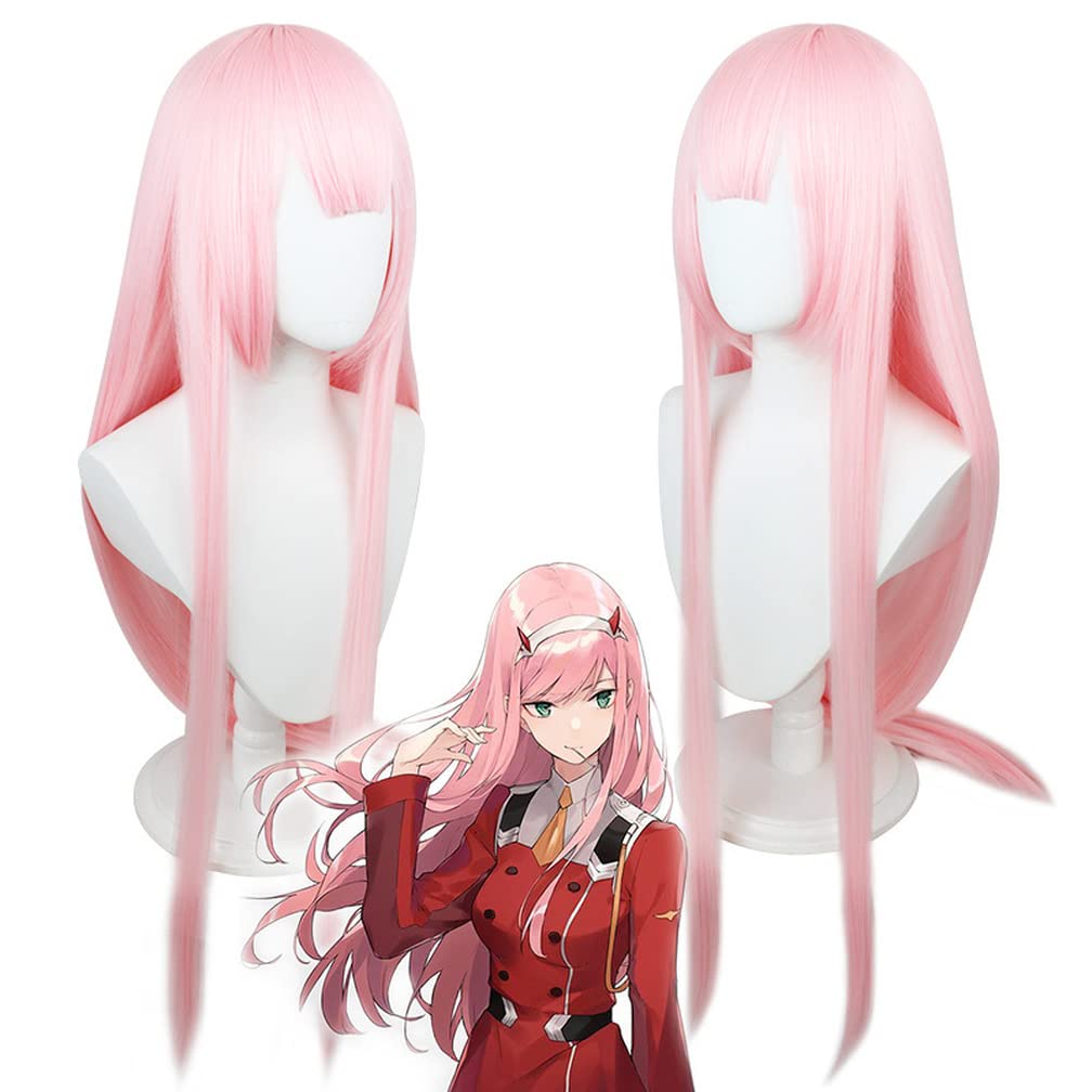 LINLINCD-Anime Cosplay Kleidung Perücke Frauen Rosa Langes Haar mit Pony Wig mit Perücke Mütze for Halloween Party Täglich Karneval Nachtleben Konzerte Hochzeiten