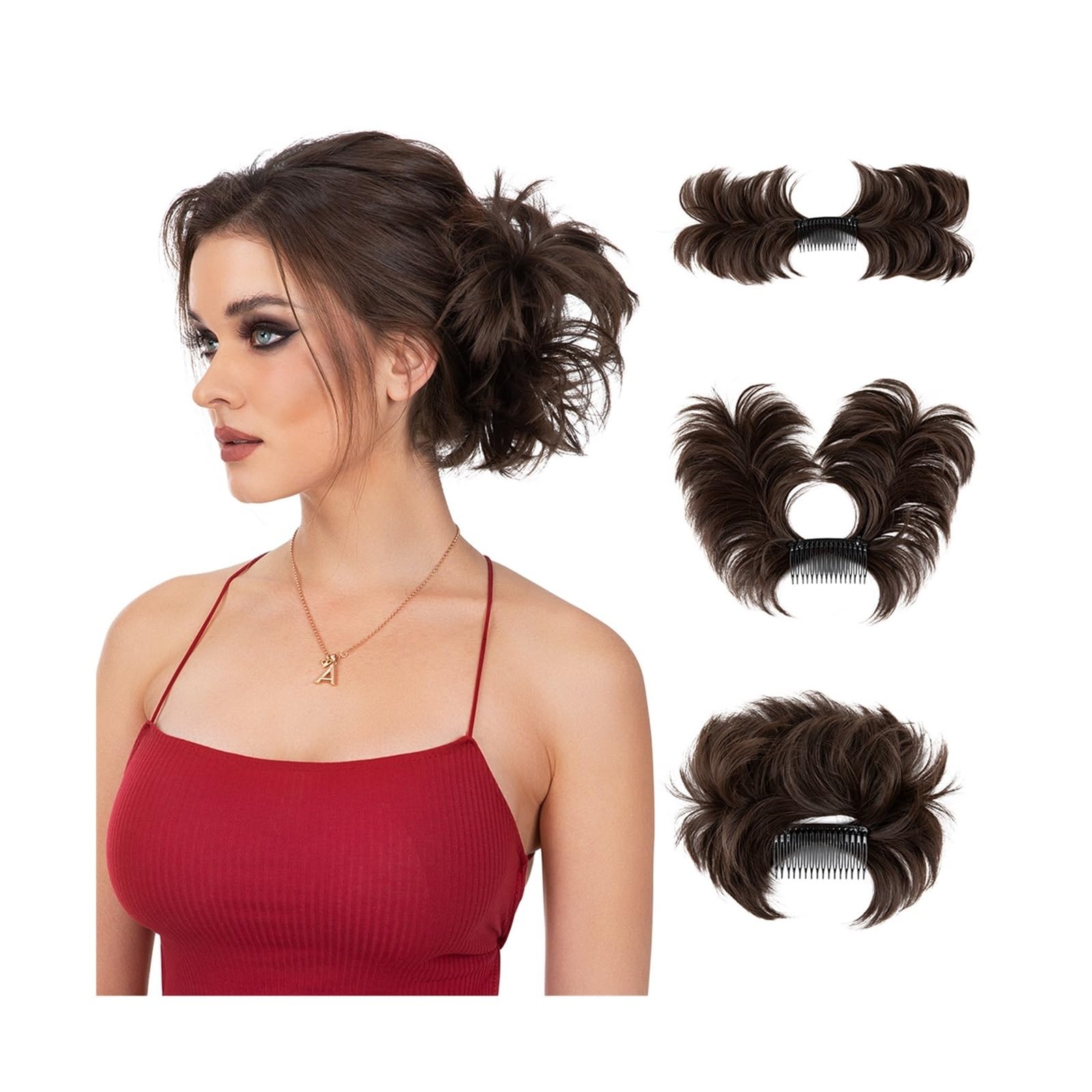 Haarteile Haarknoten Clip-In-Haarteile, Donut-Hochsteckfrisur, Kunsthaar-Dutt-Extensions, unordentliches lockiges Haar, Chignon, Haargummis, Haarteile for Frauen Brötchen Haare(Dark black)