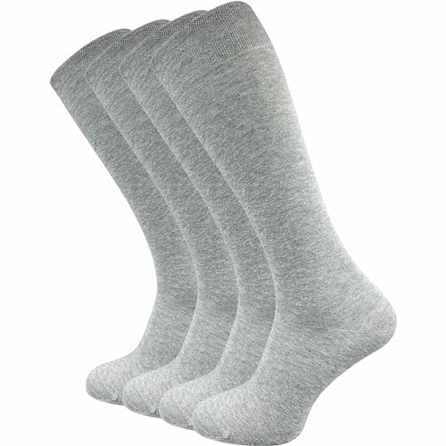 Damen & Herren Kniestrümpfe (4 Paar) lange Socken mit Komfortbund aus 80% Baumwolle | kein Verrutschen |ohne drückende Naht | extra weich und lange haltbar (39-42, hellgrau)