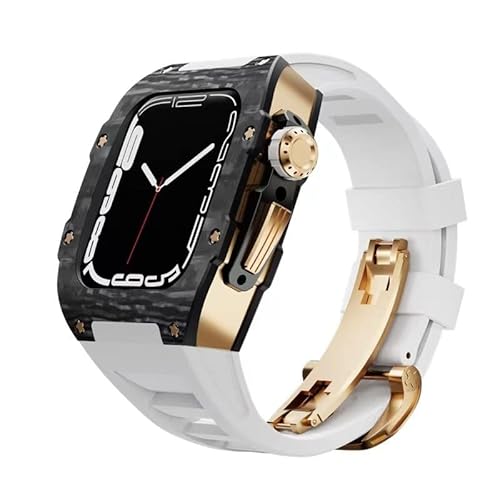 TONECY Karbonfaser-Schutzhülle für Apple Watch 8, 7, 45 mm, Silikon-Uhrenarmband, High-End-Modifikationszubehör für iWatch 6, 5, SE, 44 mm