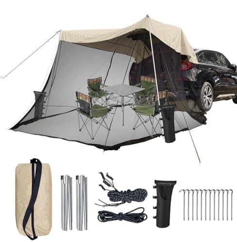 Auto Vorzelt Camping, Wasserdichtes Heckklappen-Schatten-Markisenzelt for Auto-SUV-Reise-Camping mit Bildschirmraum(Beige)