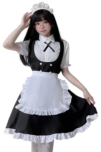 トクとユウ 5-teiliges Set Dienstmädchen-Outfit, Cosplay-Kostüm, schwarz-weißes Kostüm-Set, Weihnachten, Halloween, Verkleidungskostüm für Damen, Größe XL