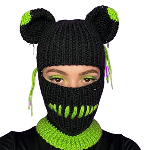 MULAIDI Lustige Strickmütze, Halloween, bunt, Regenbogenbär, Sturmhaube, Cosplay, Partyhut, Strickmütze mit Ohren