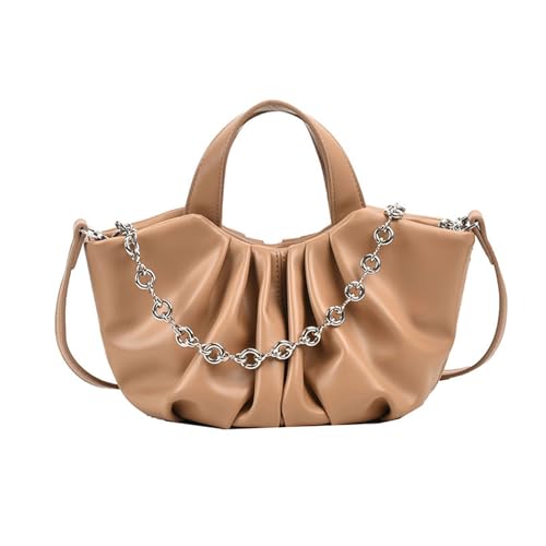 ohodhmnu Damen Tragetasche, 2023 neue Eimertaschen, einfache modische Tasche, plissiert, Crossbody-Tasche, PU-Umhängetasche, vielseitig, trendige Tasche für Frauen und Mädchen, camel, black strap