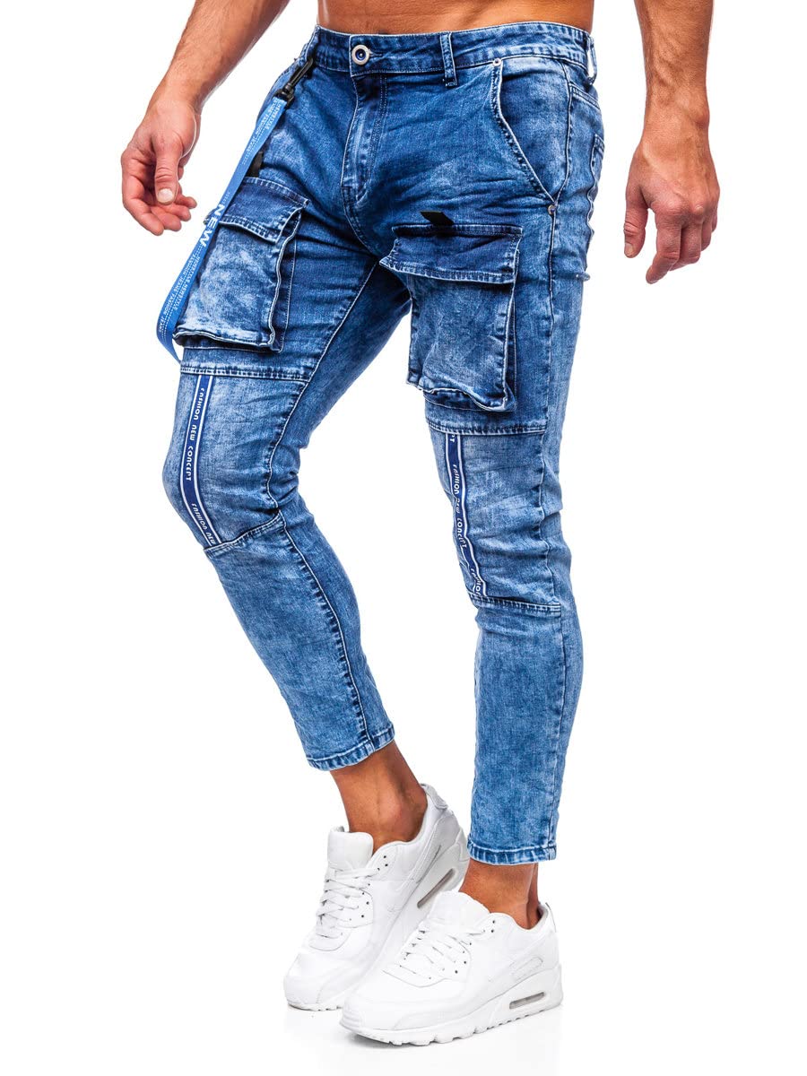 BOLF Herren Jeans Hose Jeans Used Look Jeanspants Destroyed Denim Style Regular Fit Narrow Leg Freizeit Casual Style TF145 Dunkelblau M [6F6]