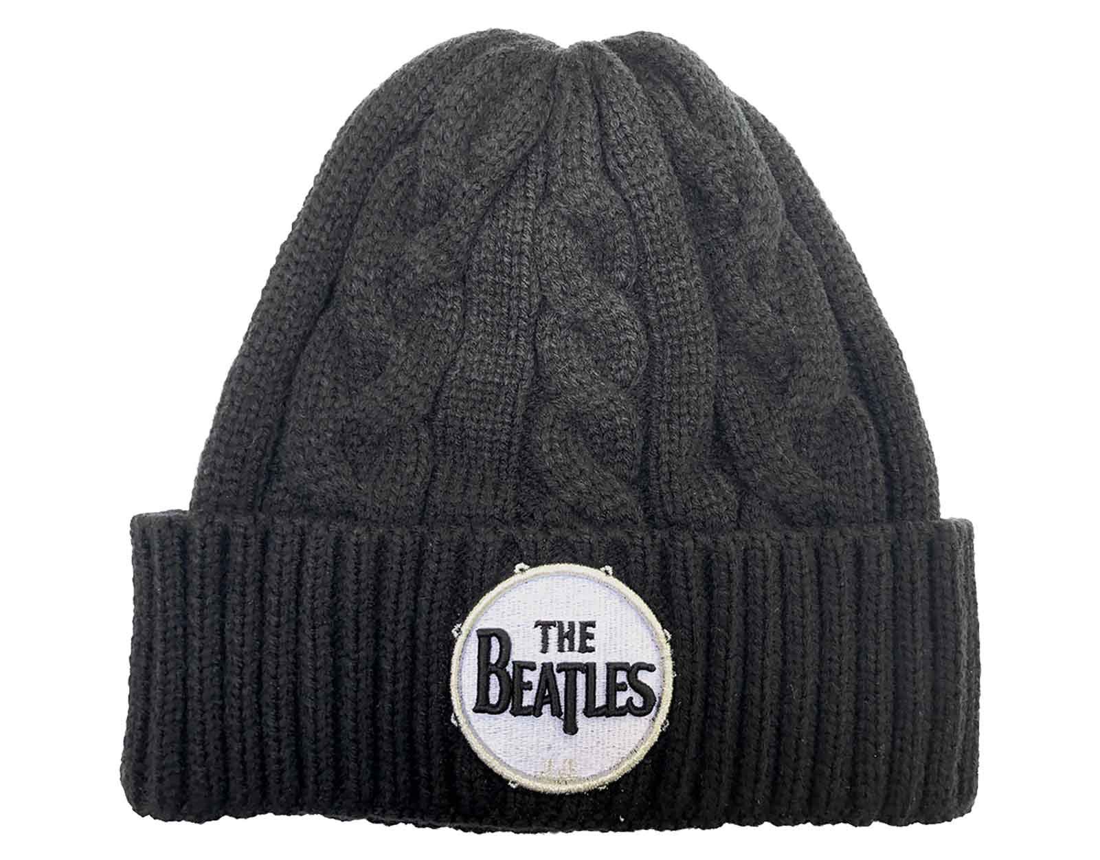 The Beatles Mütze Beanie Drum Band Logo Cable Knit Nue offiziell Schwarz Unisex One Size