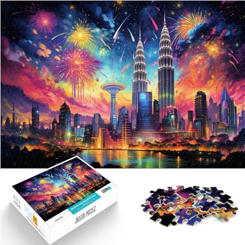 Puzzle zum Ausmalen, Kuala Lumpur Twin Towers, 1000-teiliges Puzzle für Erwachsene, Holzpuzzle, Geschenke für Freunde und Familie, 1000 Teile (50 x 75 cm)