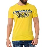 Cipo & Baxx Herren T-Shirt Print Strass-Schriftzug Kurzarm CT721 Gelb L