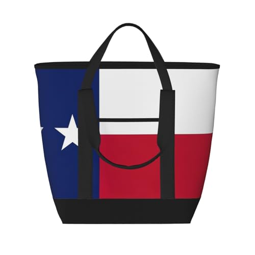 YQxwJL Tragetasche mit Texas-Flaggen-Druck, großes Fassungsvermögen, isolierte Lunchtasche, wiederverwendbare Einkaufstasche mit Reißverschluss für Damen und Herren