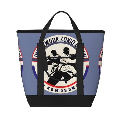 YQxwJL Taekwondo-Design-Druck, große Kapazität, isolierte Kühltasche, Einkaufstasche, Reisetasche, Strand, wiederverwendbare Einkaufstasche für Erwachsene, Schwarz, Einheitsgröße