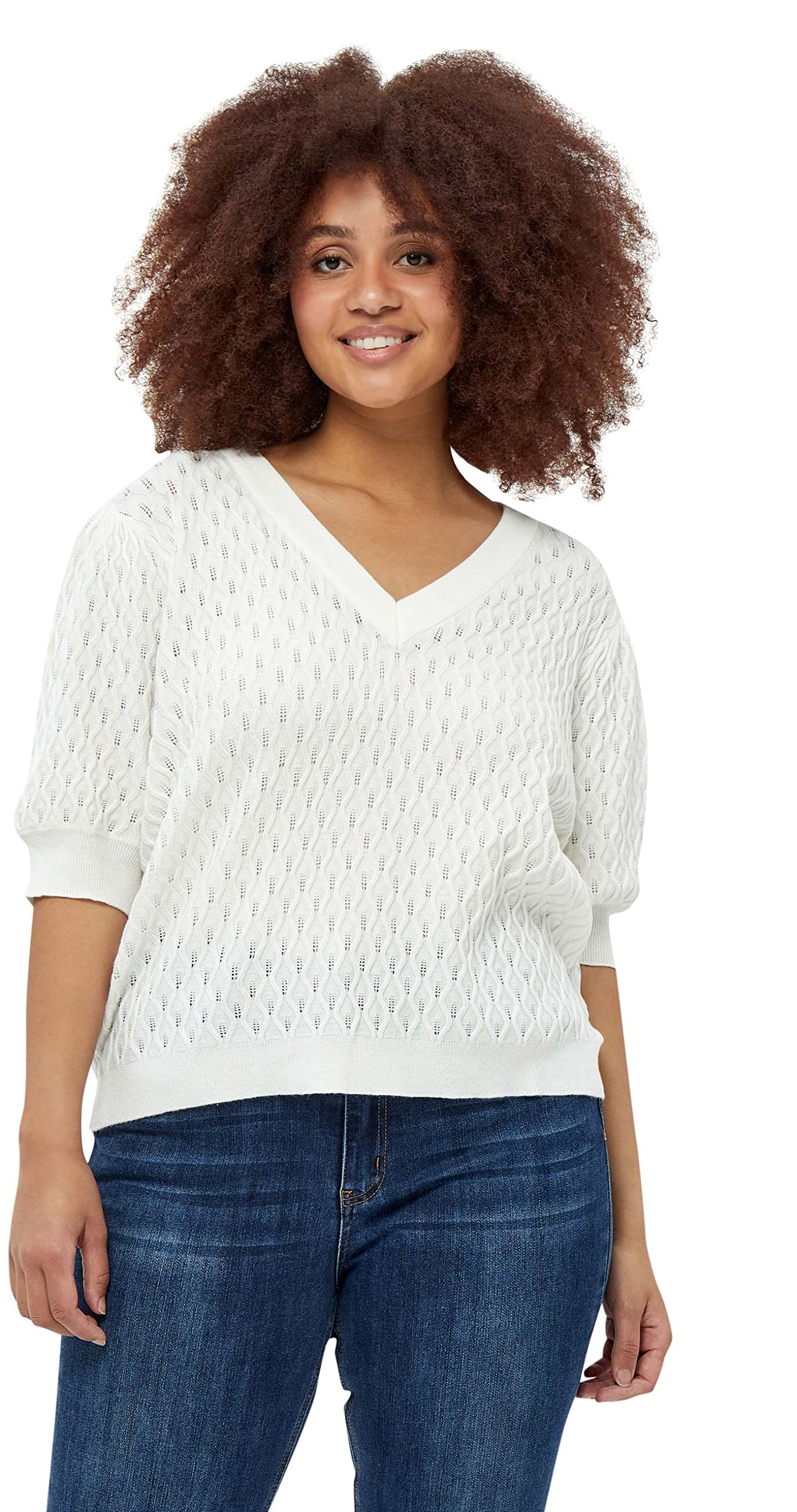 Peppercorn Damen Rosalia Puff Sleeve Tee Curved White 48