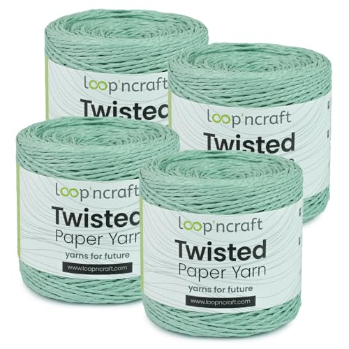 Papiergarn 4er-Set, Hell-Mint, Loopncraft, 1000m - 600g, Twisted Paper Yarn, Natürliches Papierkordel