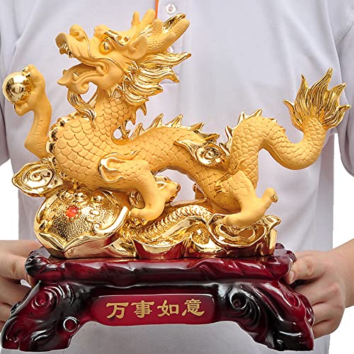 Uziqueif Feng Shui Drache Statue Skulptur Attract Reichtum Good Luck Geschenk Tierornamentik Home Furnishings Reichtum Glück Geschenke, Harz