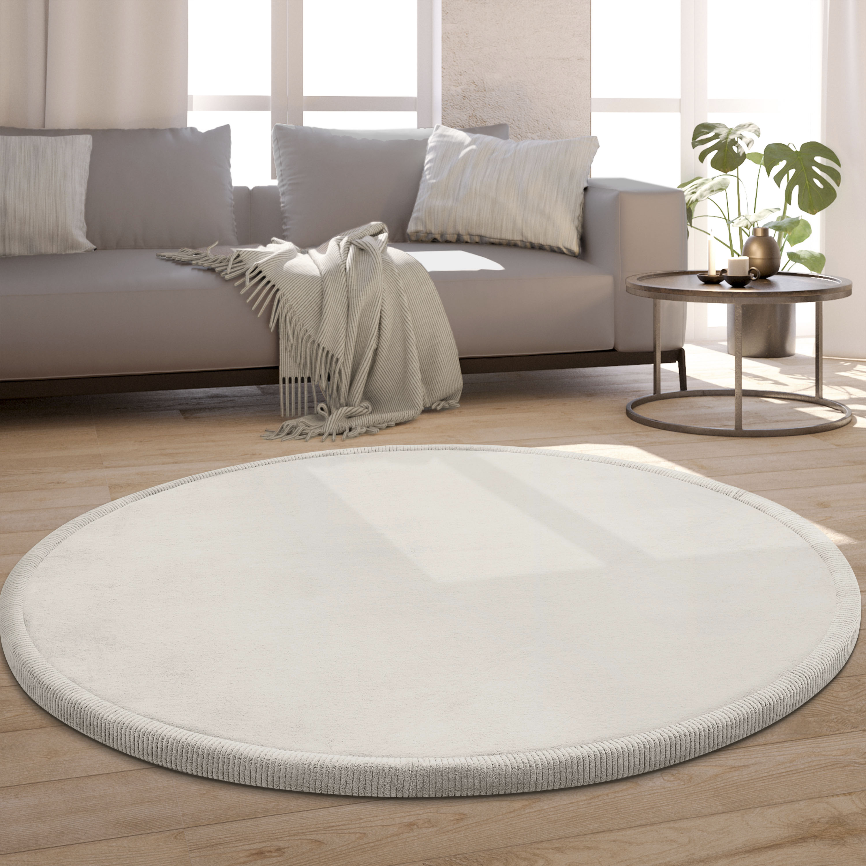 Paco Home Teppich "Tatami 475", rund, Kurzflor, Uni Farben, mit Memory Foam, waschbar