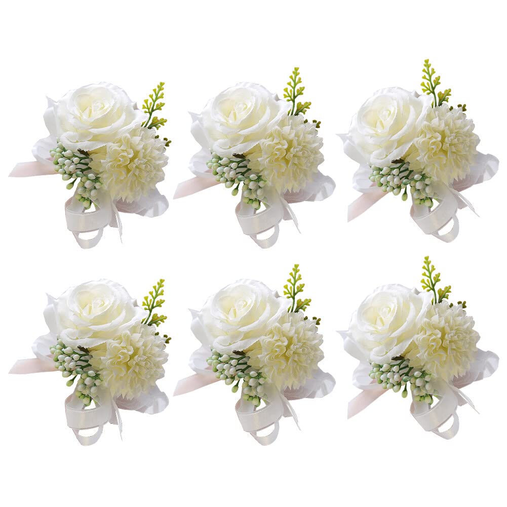 Armband, Hochzeitsblumen, Brautjungfern-Armband, 6 Stück, Hochzeit-Blume im Knopfloch, Blumen-Anstecknadel, Anstecknadel, Ansteckblume, Zubehör for Damen und Herren, künstliche Rosen-Ansteckblume for