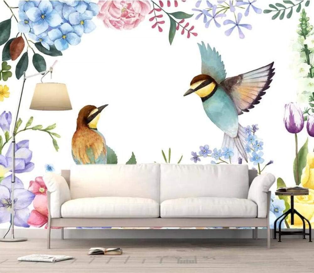 Bunte Blumen Vögel 3D Tapete Poster Restaurant Schlafzimmer Wohnzimmer Sofa TV Dekorative Wand-430cm×300cm